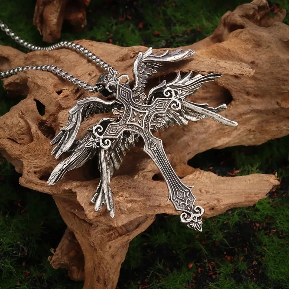 Jesus Wings Cross Pendant Necklace