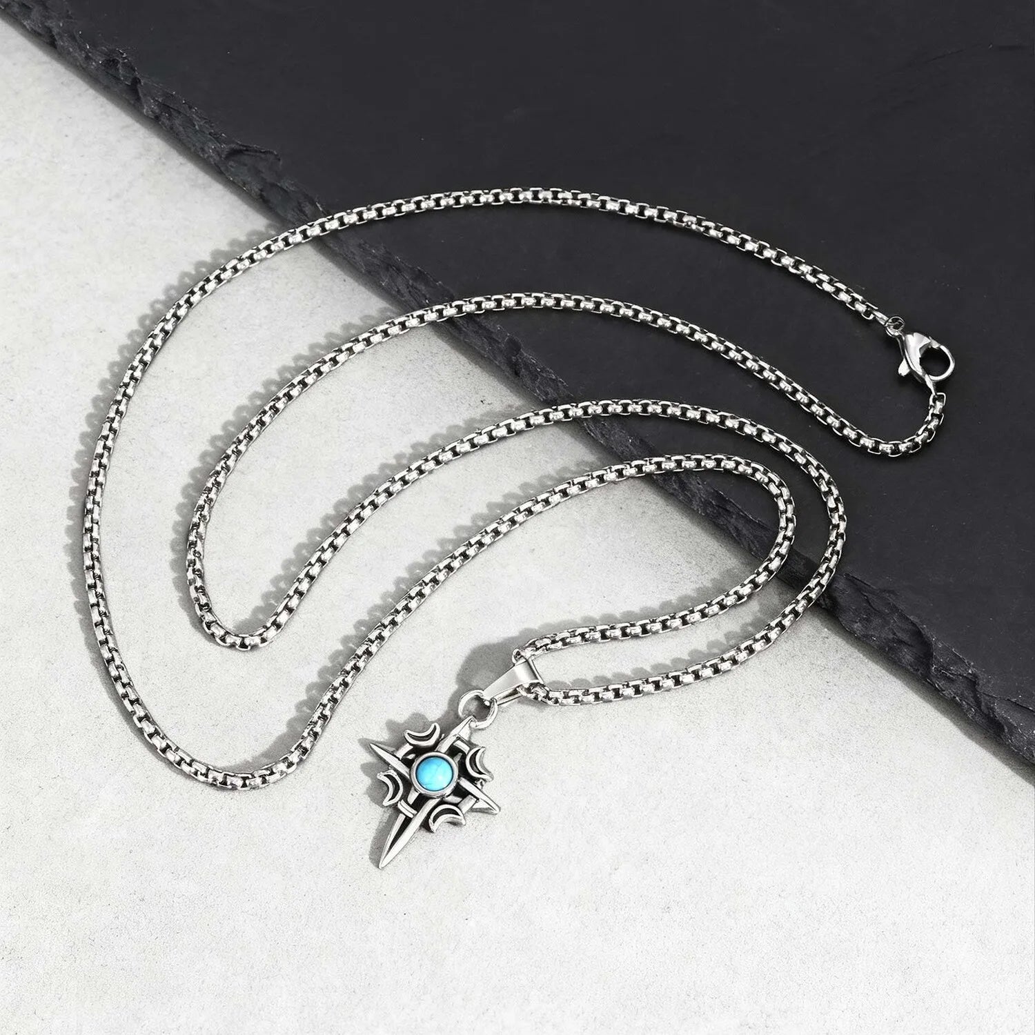 Viking Celtic Stone Pendant Necklace — Stainless Steel