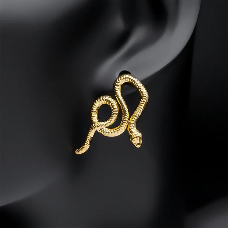 Snake Gold Earrings Vintage Stud Animal Exaggerated