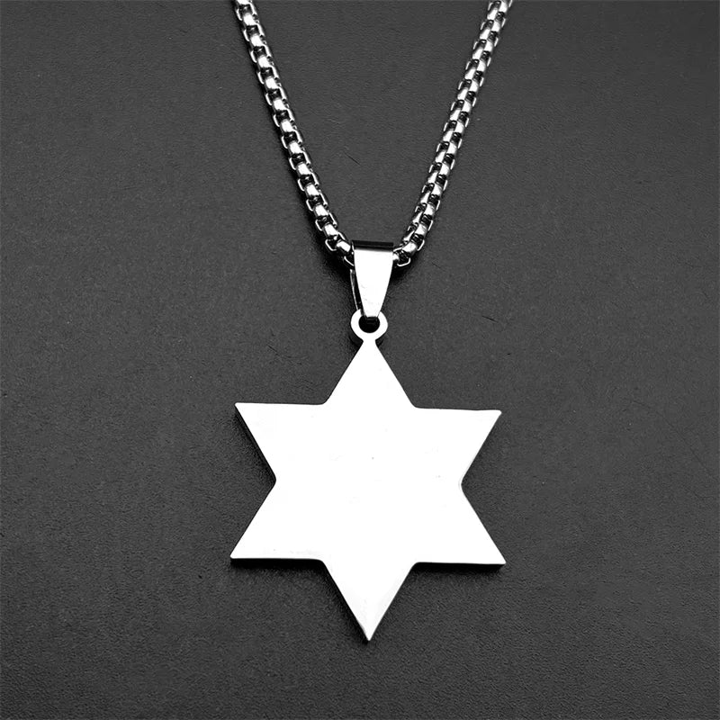 Jewish Hebrew Chai Symbol Star of David Pendant Necklace for Men Women Gold Color Stainless Steel Israel Amulet Chain