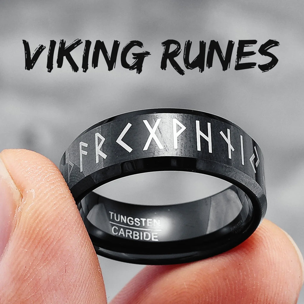 Luxury Tungsten Carbide Men Rings Viking Characters Ring The North Man Punk Rock for Rider Biker Male Boyfriend Jewelry Gift