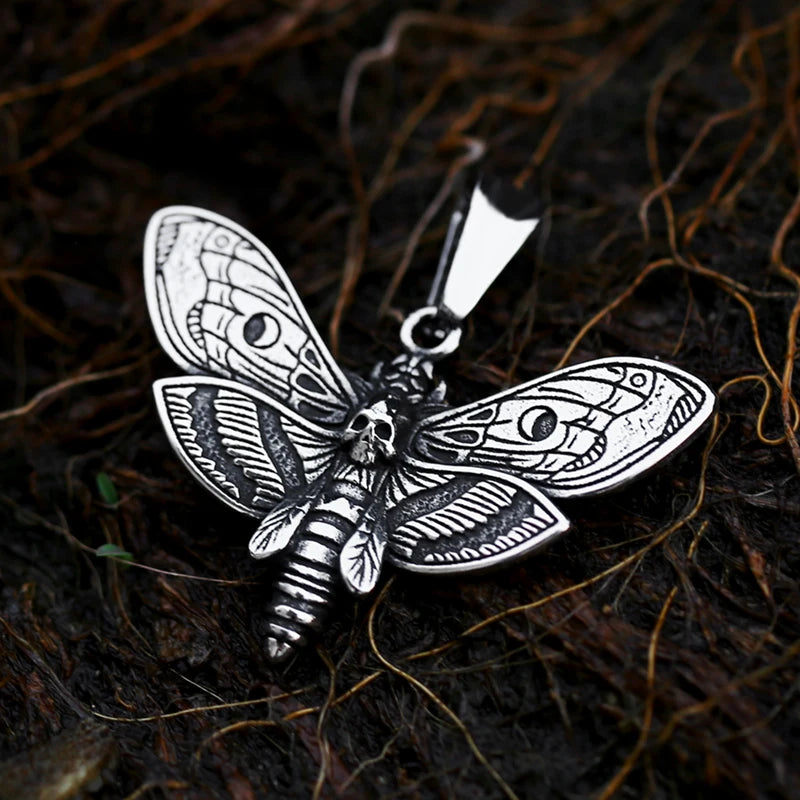 Beier Death Head Skull Butterfly Moth Pendant necklace For Man Stainless Steel Punk good detail Animal Jewelry BP8-599