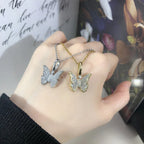 Iced Out Butterfly Pendant Necklace Stainless Steel