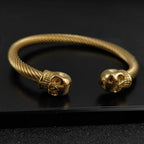 New Fashion Bracelet for Men Double Skull Bangles Open Cuff Bracelets Stainless Steel Braided Wrap Bangle Jewelry Pulsera