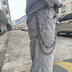 Skull Round Bead Biker Pants Chain — Stainless Steel