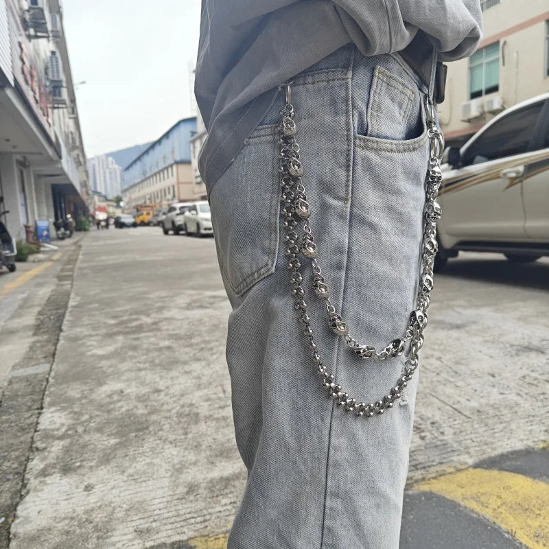 Skull Round Bead Biker Pants Chain — Stainless Steel