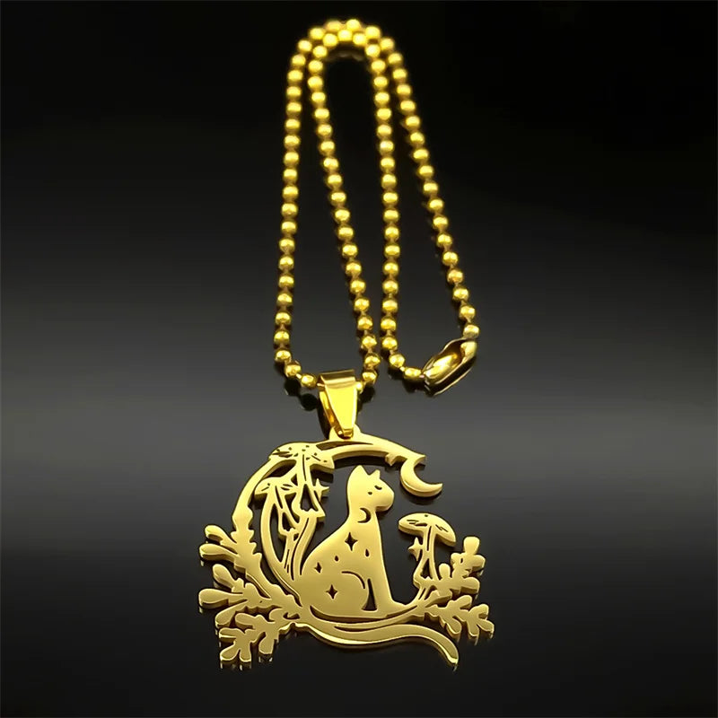 Star Cat Gold Pendant Lovely Moon Mushroom Animal