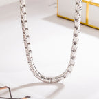 Men's Classic Box Chain Necklace 5mm Long Clasp — Silver-Tone
