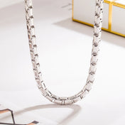 Men's Classic Box Chain Necklace 5mm Long Clasp — Silver-Tone