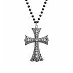 Crystal Filigree Cross Beaded Necklace — Black