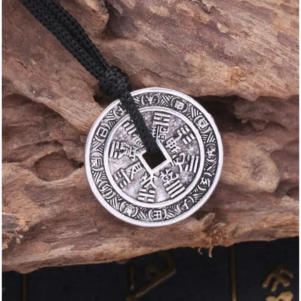 Metal Chinese-style Antique Coin Necklace Yin-Yang Bagua Tai Chi Rune Pendant Peaceful Evil-repelling Demon-warding