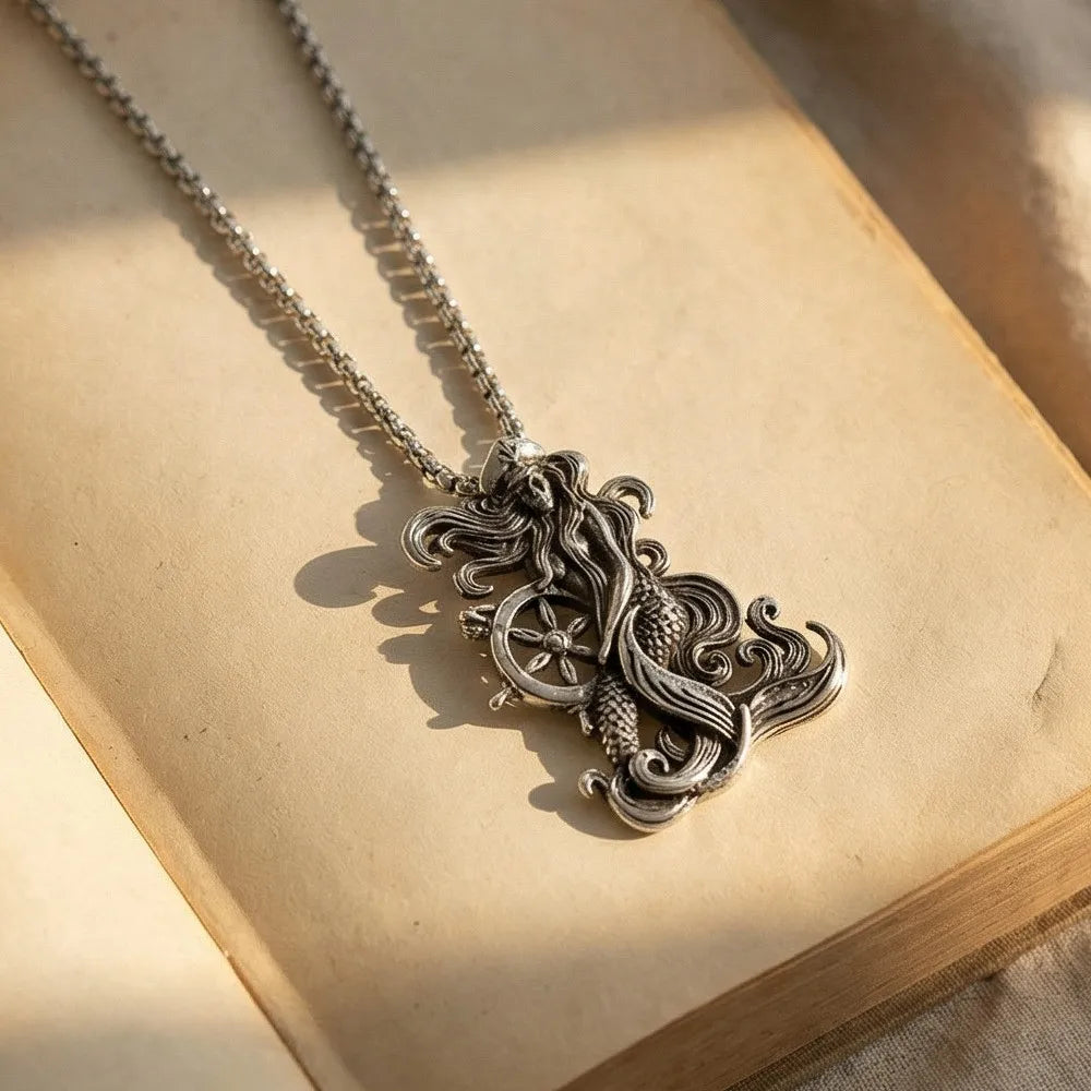 Silver Mermaid Pendant Necklace Stainless Steel