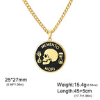 Memento Mori Stoic Pendant Necklace for Men Women Double Sided Engraved Stainless Steel Chain Motivational Stoicism
