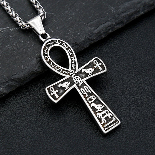 Vintage Punk Anka Cross Pendant Stainless Steel Egyptian Necklaces For Men Women Unique Rune Amulet Jewelry Gifts