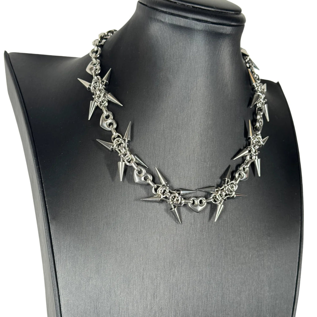 Punk Grunge Goth Rivet Splice Chain Geometric Necklace & Bracelet