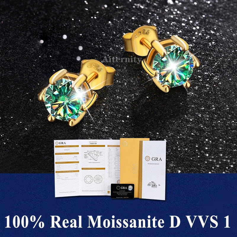 Moissanite Studs Earrings Pass Diamond tester Pen For Men Women 18K Platinum Plated Bride Wedding Gemstone 925 Silver Earrings