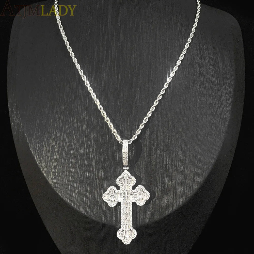2026 New Iced Out Cross Pendant Necklace For Women Men Star Link Chain Praying Hands Bling CZ Charm Fashion Hip Hop Jewelry