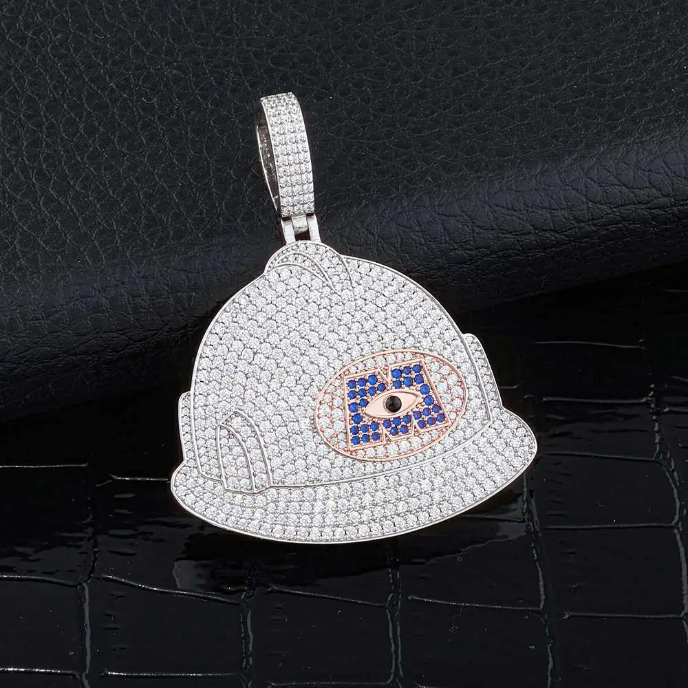 Iced Out Helmet Pendant Necklace CZ