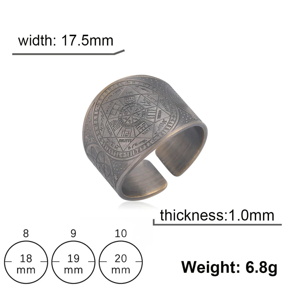 My Shape Vintage Solomon Rings Seal of The 7 Archangels Rings for Men Bronze Copper Ring Viking Rune Finger Ring Amulet Jewelry