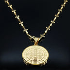 Catholic Saint Benedict Medal Stainless Steel Necklace for Women Men Gold Color Jesus Cross Chain Jewelry san benito