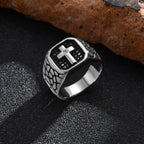 Trendy Stainless Steel Cross Rings For Men Silver Color Crack Zircon Rings Cross Signet Chunky Dainty Jewelry For Man
