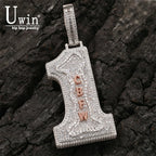 Uwin Big Size Number 1 Pendant Custom Vertical Small Stainless Steel Letters Pendant Micro Paved Out CZ Necklace Hiphop Jewelry