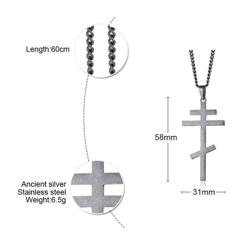 Vintage Orthodox Cross Pendant Men Necklace Christian Symbol Stainless Steel Byzantine Cross Jewelry