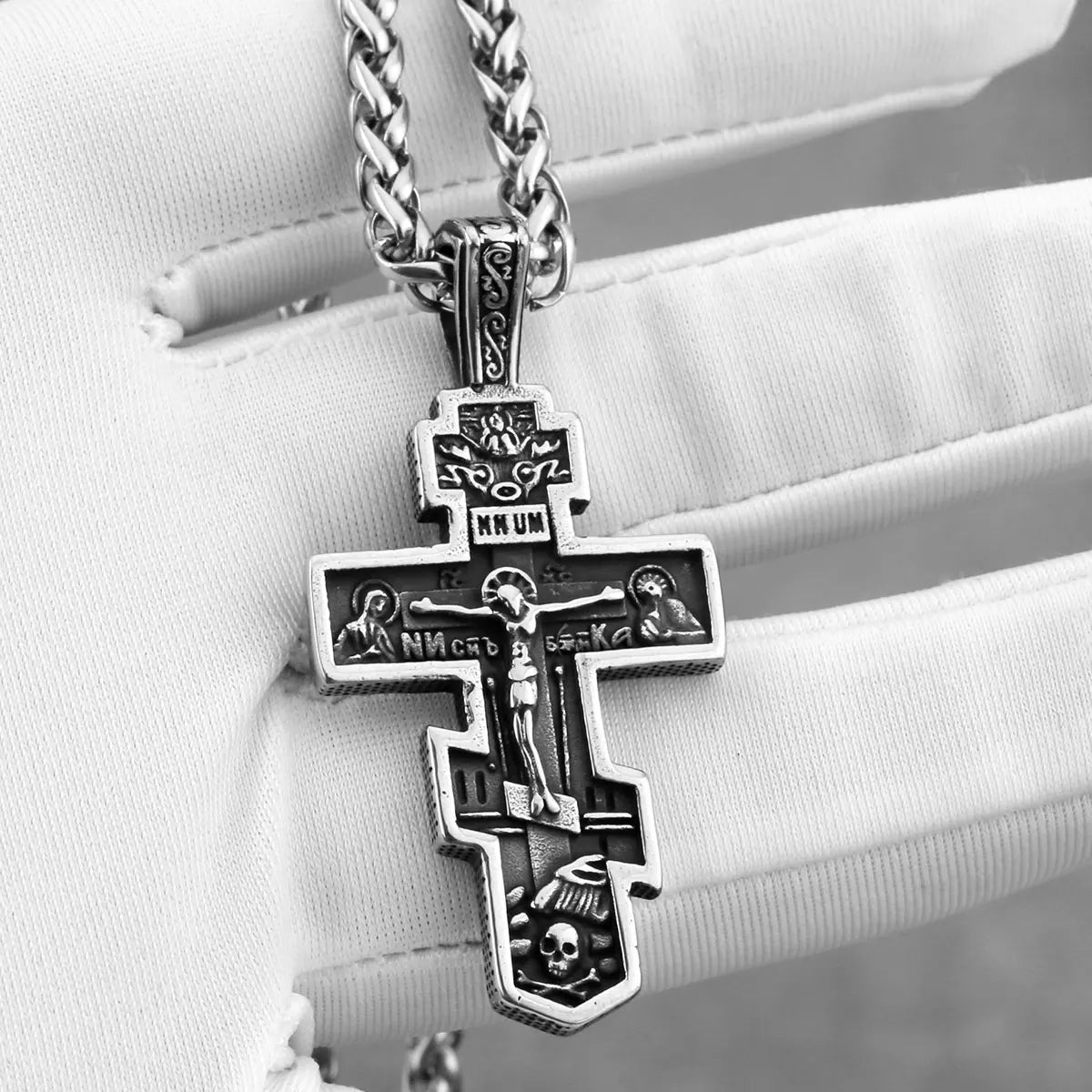 Vintage Jesus Cross Necklace Men's Stainless Steel Faith Christian Amulet Pendant Necklace Religious Male Jewelry Gift