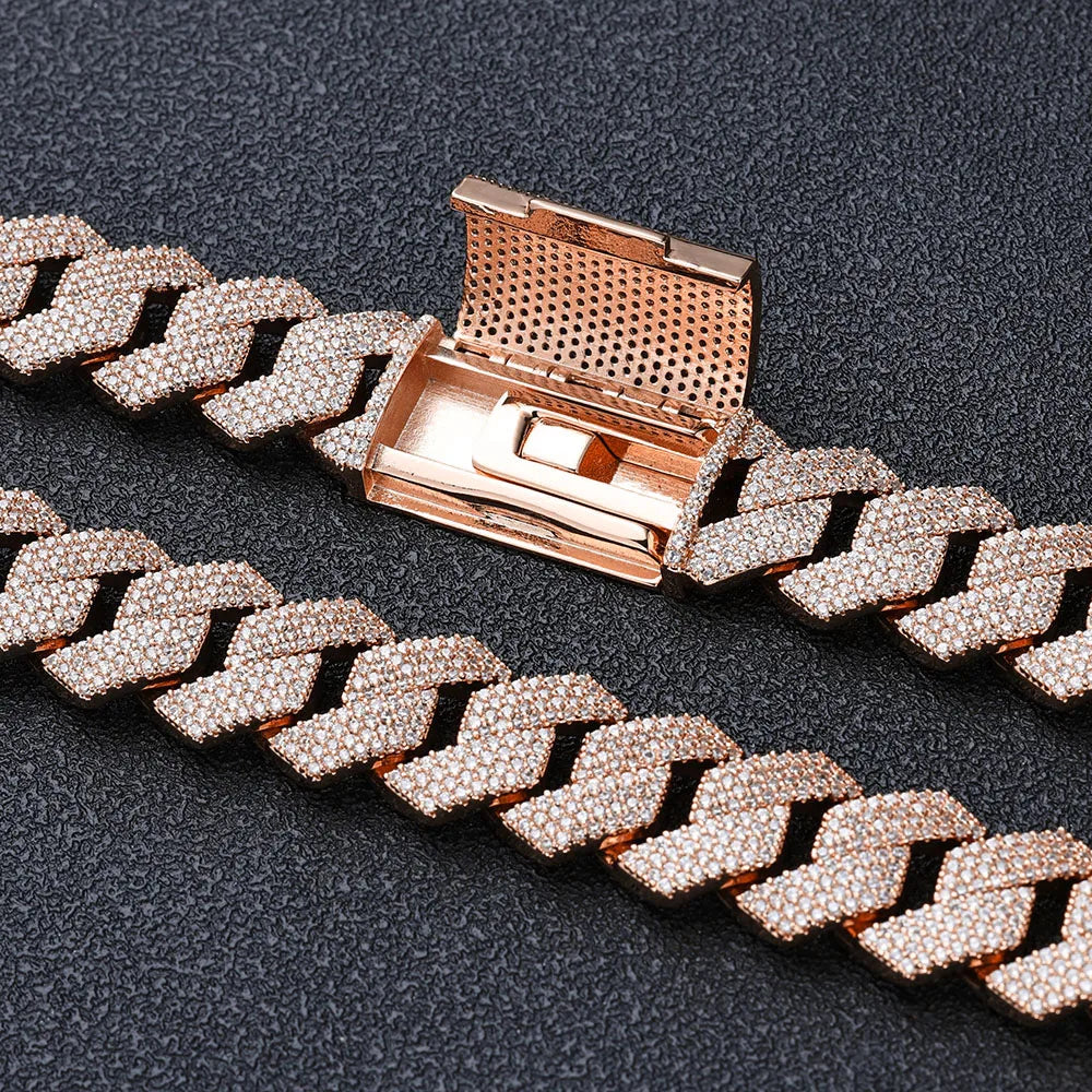 Rose Gold Cuban Bracelet Iced Out 15MM 4-Row