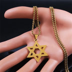 Magen David Star Long Necklace — Steel