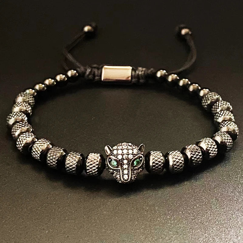 Leopard Head Beaded Bracelet — Stainless Steel
