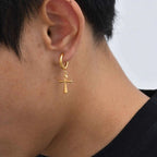 Ankh Cross Huggie Hoop Earrings — Stainless Steel