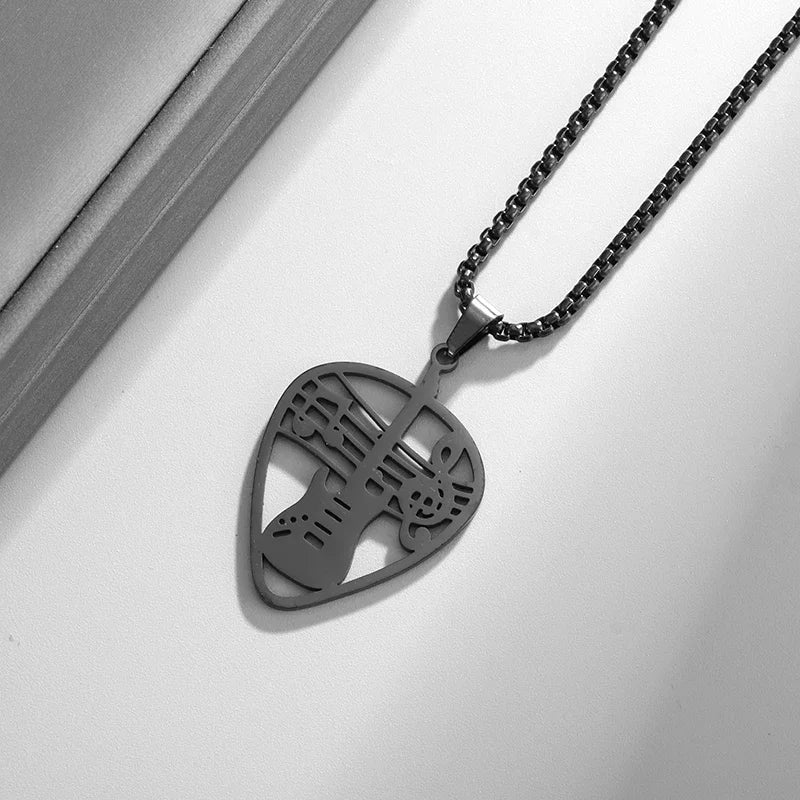 Retro Punk Music Guitar Necklace for Men Personalized Gothic Pendant Fashion Hip Hop Rock Singer Jewelry Gift