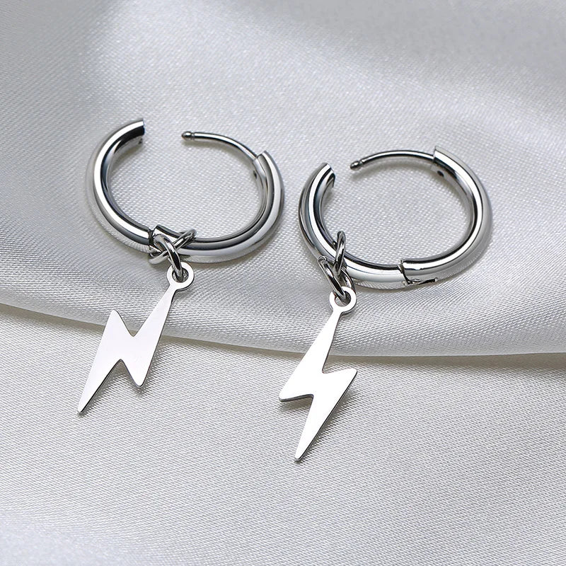 Lightning Bolt Huggie Earrings — Silver