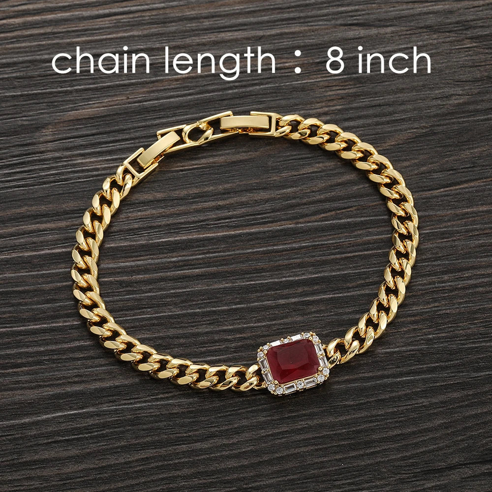 Iced Out Cuban Bracelet Stainless Steel Square Stone