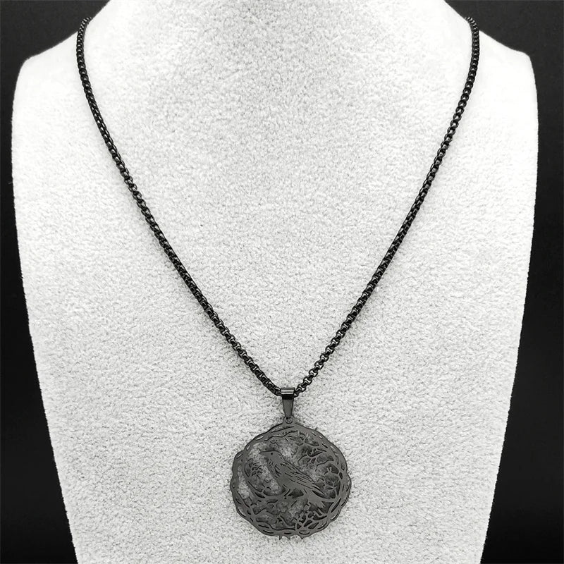 Tree Of Life Steel Pendant Gothic Crow Bird Raven