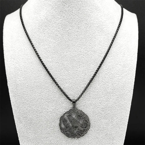 Tree Of Life Steel Pendant Gothic Crow Bird Raven