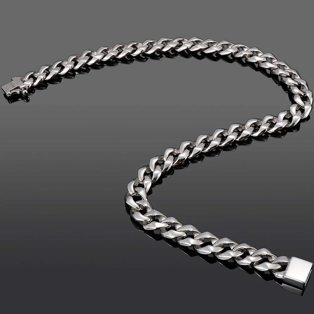 Massive Solid 316L Stainless Steel Necklace for Men High Polished 14/16MM Wide 55/60CM Long Cuban Link Chain Men's