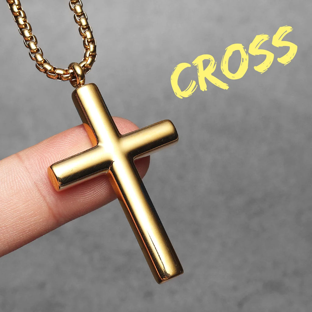Cross Pendant Necklace Stainless Steel Minimal