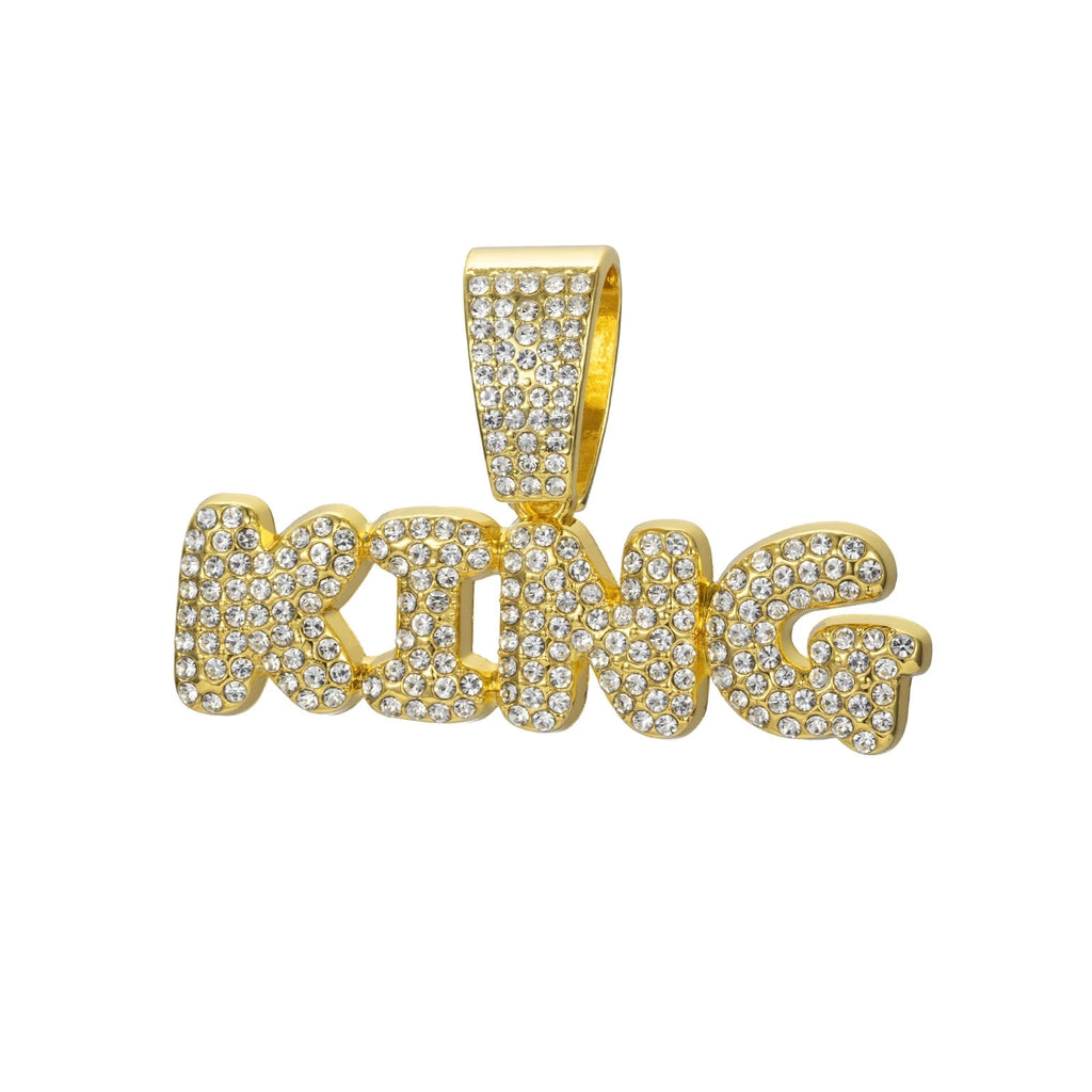 Men Hip Hop Bling KING Letter Pendant Necklace With Miami Cuban Link Chain Full Crystal  Necklaces Men Male Hiphop Charm Jewelry