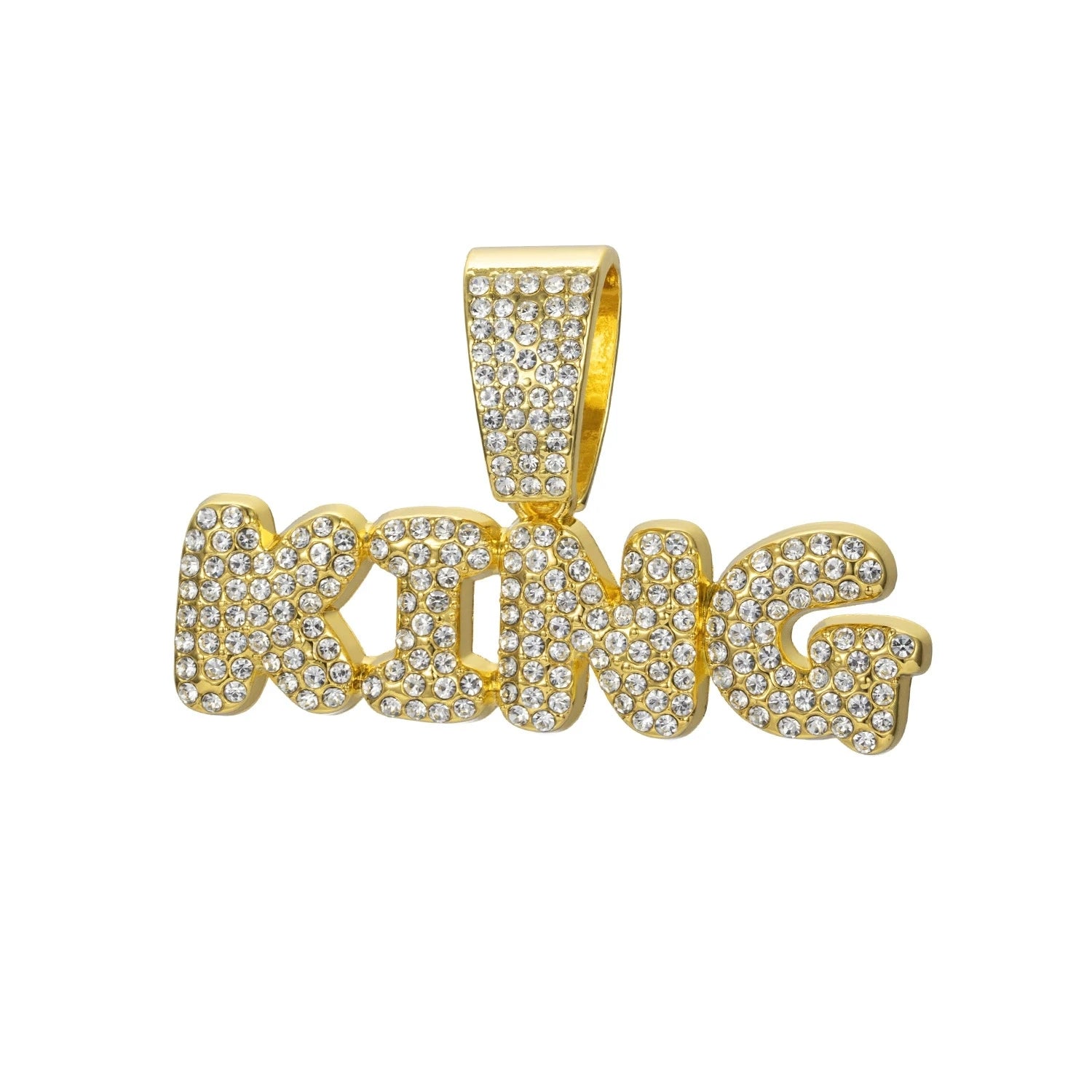 Men Hip Hop Bling KING Letter Pendant Necklace With Miami Cuban Link Chain Full Crystal  Necklaces Men Male Hiphop Charm Jewelry