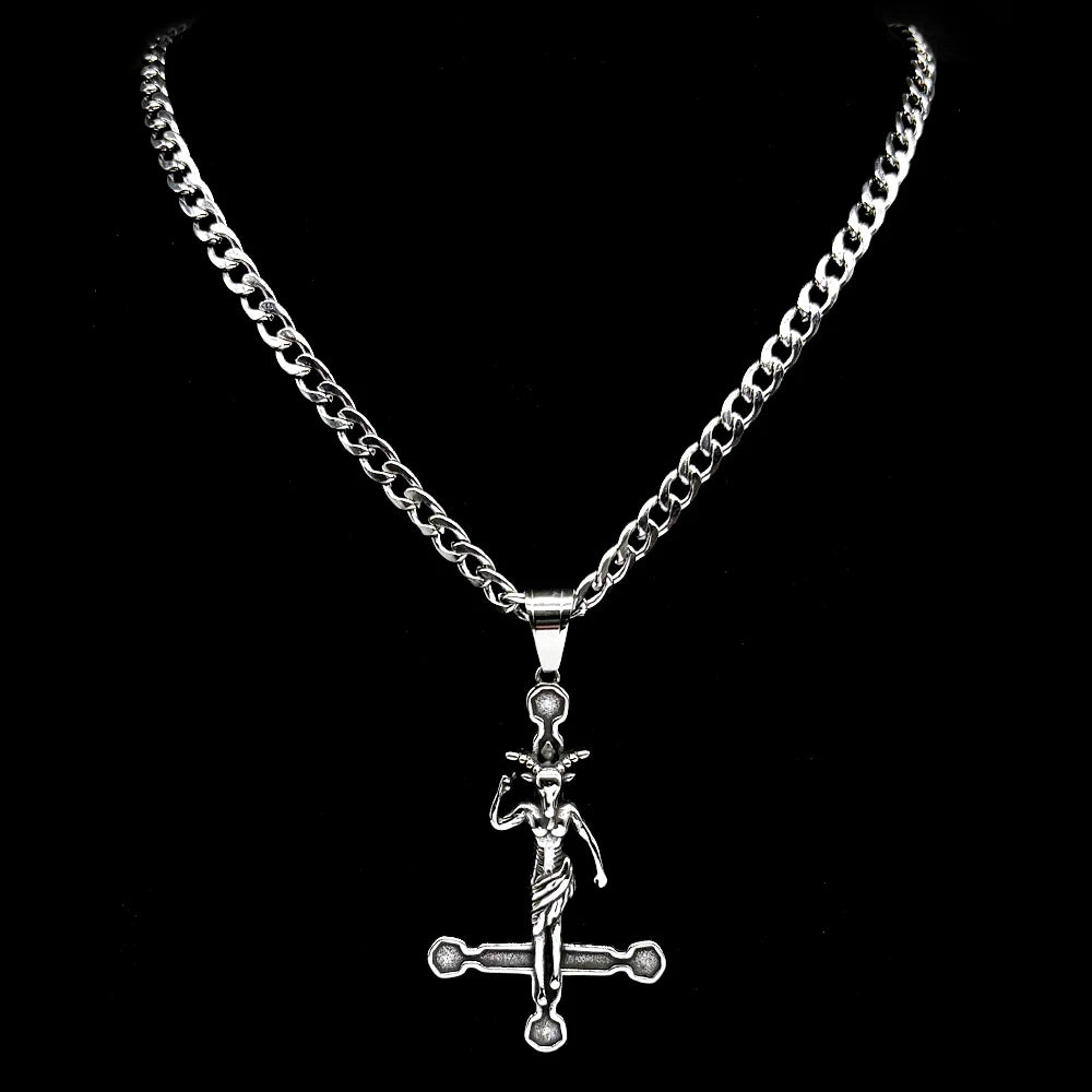 Inverted Cross Stainless Steel Pendant Necklace
