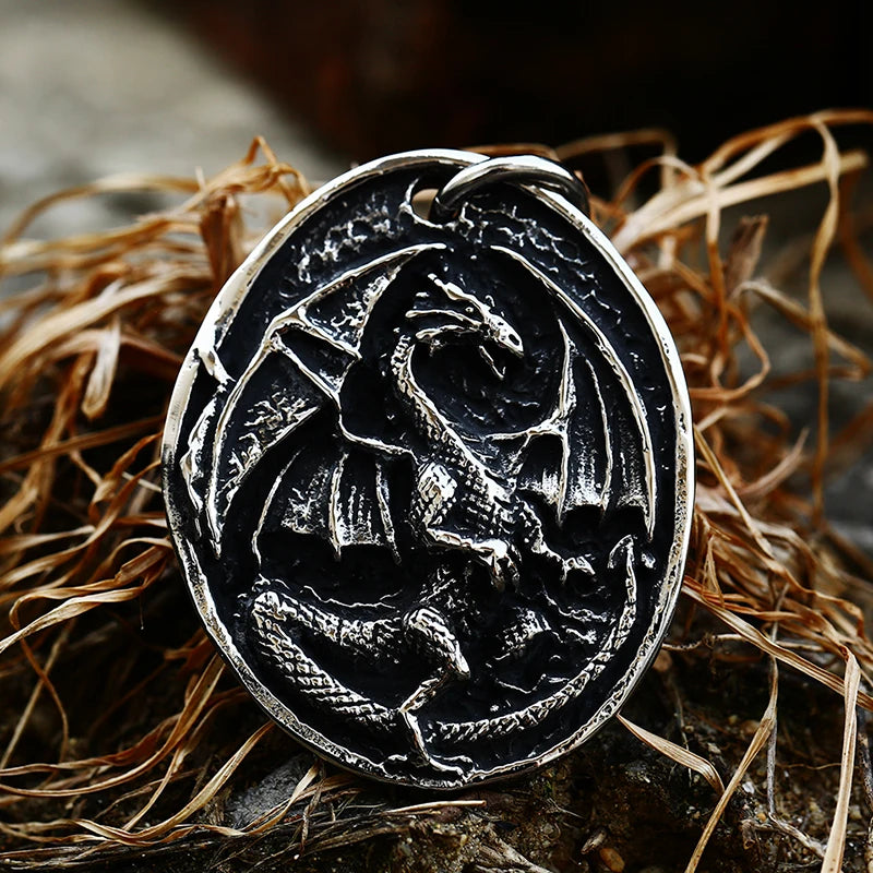 Viking Dragon Stainless Steel Pendant Necklace