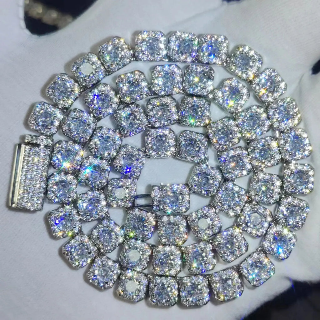 7MM 5A Zircon Cluster Tennis Chain Iced Out Square Sparkling CZ Link Necklace Anniversary gift for him or her Hip Hop Jewelry