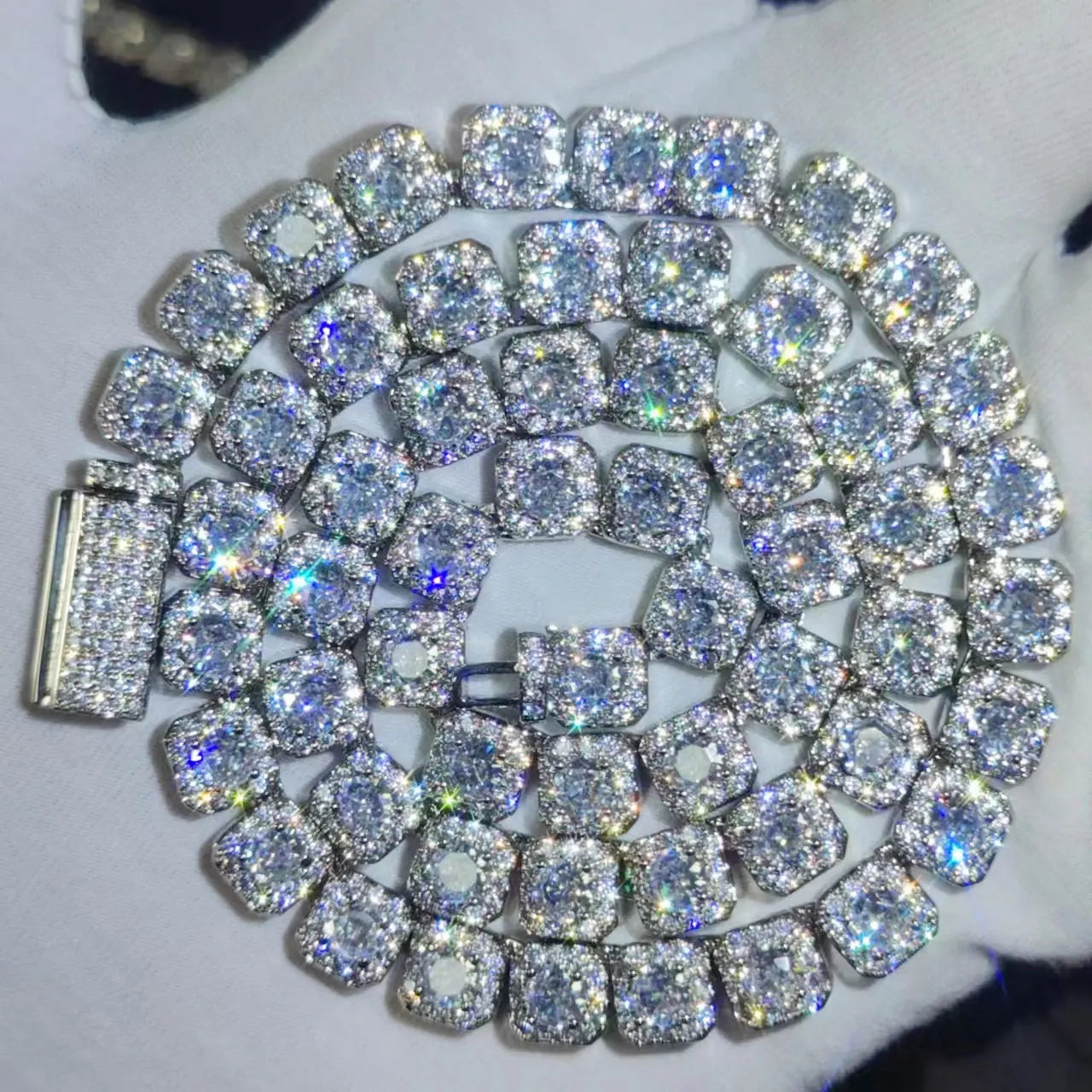 7MM 5A Zircon Cluster Tennis Chain Iced Out Square Sparkling CZ Link Necklace Anniversary gift for him or her Hip Hop Jewelry