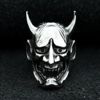 Mens Gothic Prajna Mask Ring Stainless Steel Japanese Samurai Skull Rings for Men Women Fashion Biker Jewelry Gift