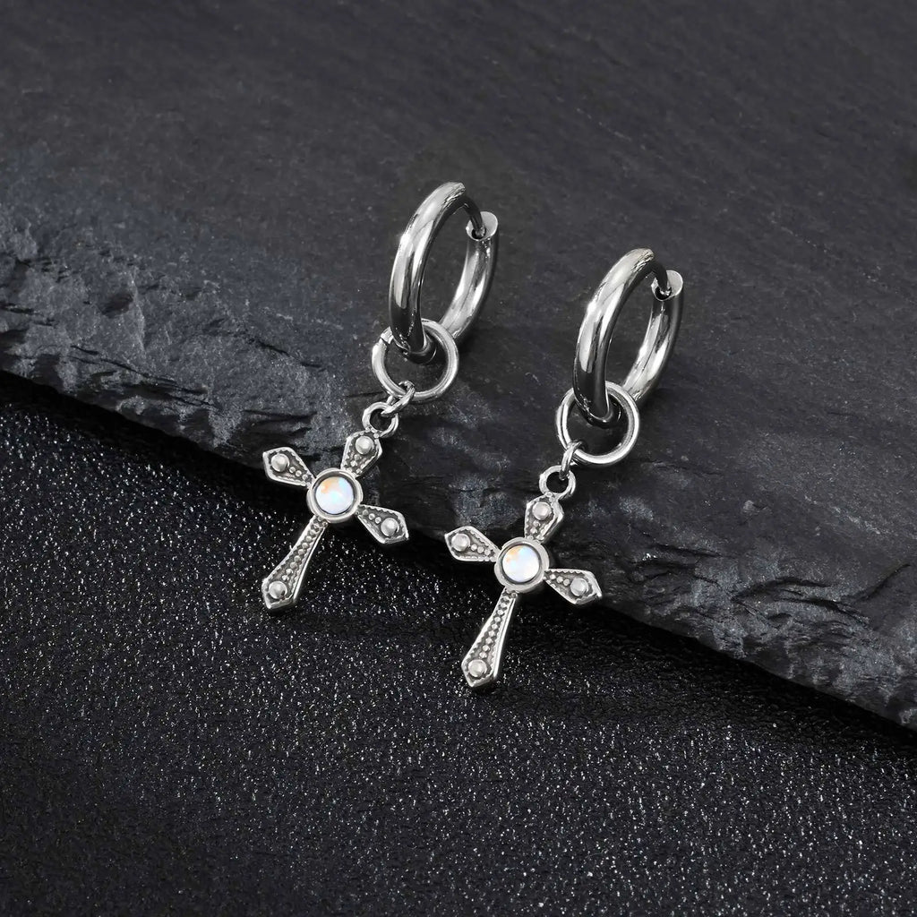 Cross Hoop Earrings — Stainless Steel