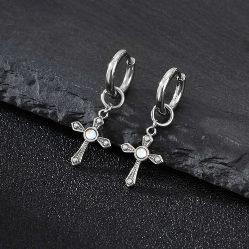 Cross Hoop Earrings — Stainless Steel