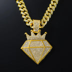 Hip Hop Iced Out Crown Pendant Necklace With 13mm Rhinestone Cuban Chain Bling Necklaces Men Women Fashion Charm