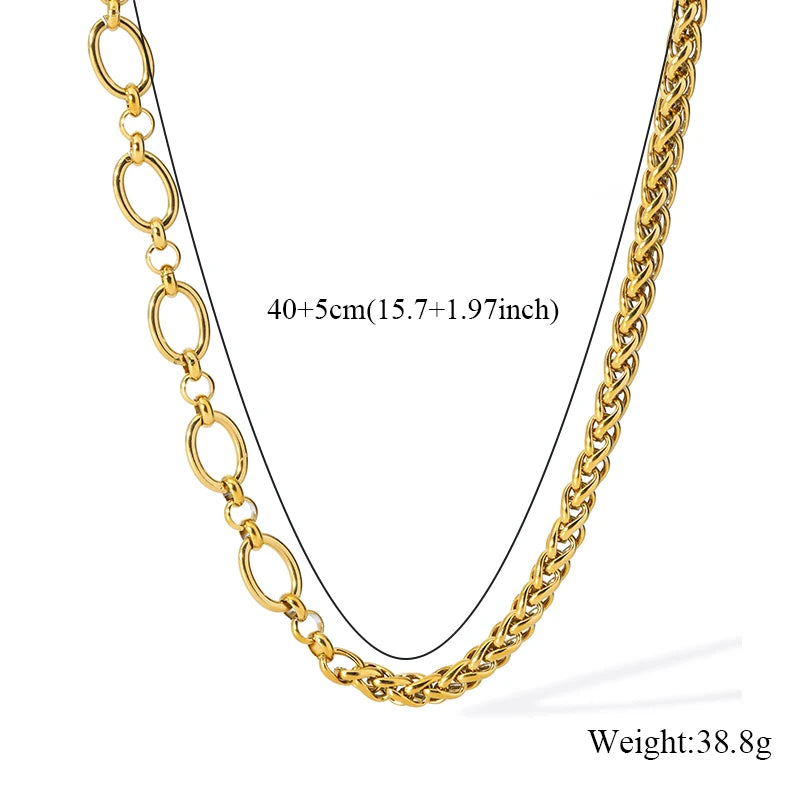 GANEMLY 316L Stainless Steel Asymmetry Chain Necklace For Women Gold Color Thick Chunky Collar Neck Chain Rust Proof Jewelry